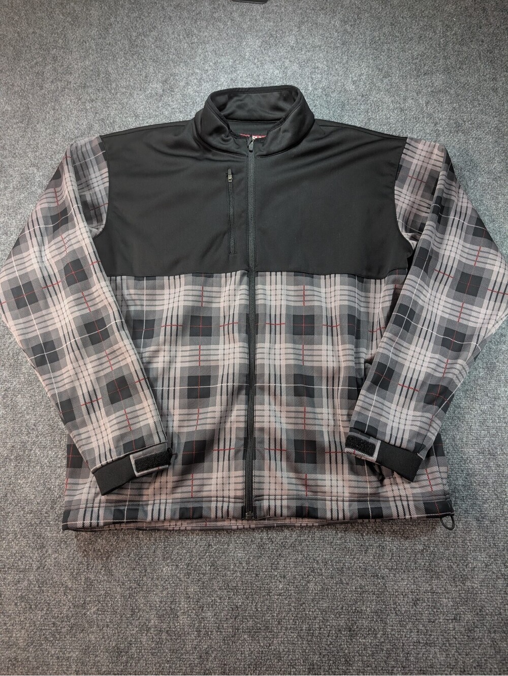 Sun Mountain Mens Large Black Gray Golf Jacket Tartan Plaid Windbreaker